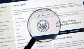 US Securities and Exchange Commission, or SEC, website logo under a magnifying glasses