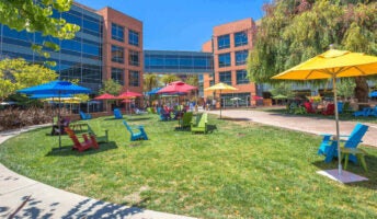 Google Mountain View campus courtyard on a sunny summer day