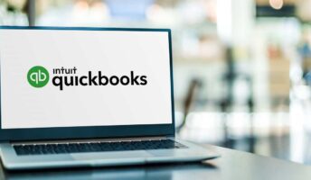 QuickBooks logo on a laptop