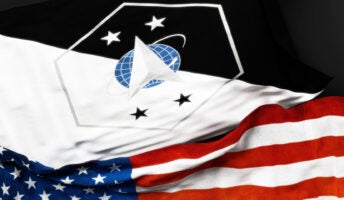 Flag of the Senior Enlisted Advisor of the Space Force along with a flag of the United States of America