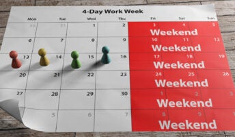 A long weekend calendar to illustrate the concept of four-day work week