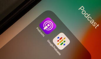 Podcast section open on phone showing Google Podcasts and alternative apps