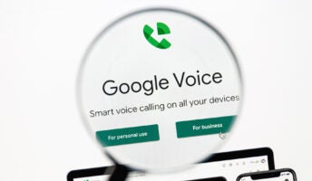 Google Voice homepage on a computer screen