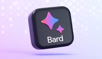3D rendered icon of Google Bard logo against purple background