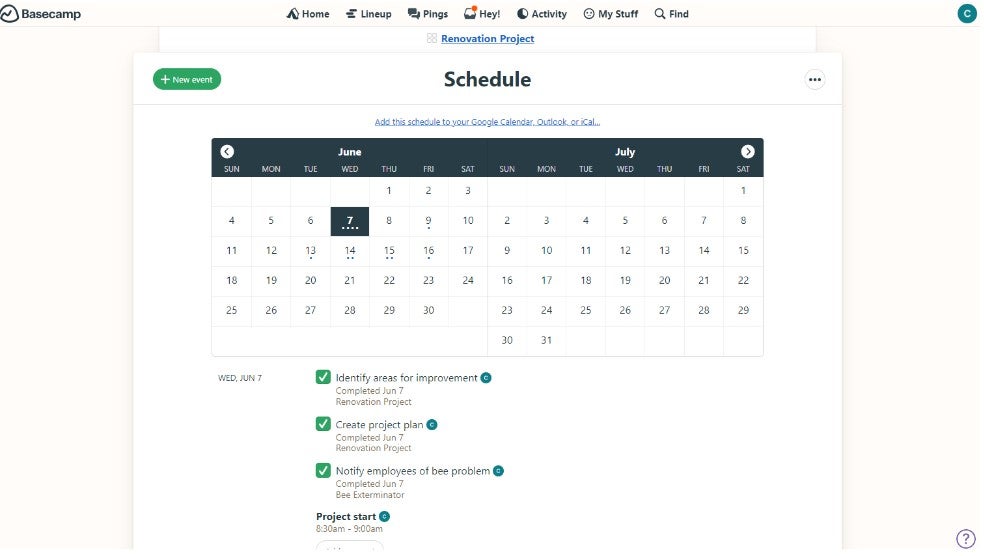 basecamp calendar schedule