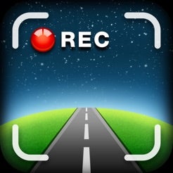A stylized cartoon view of a camera recording an open road.