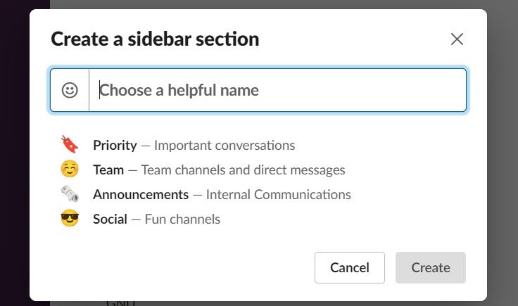 Creating a sidebar section in Slack. Image: Tech.co