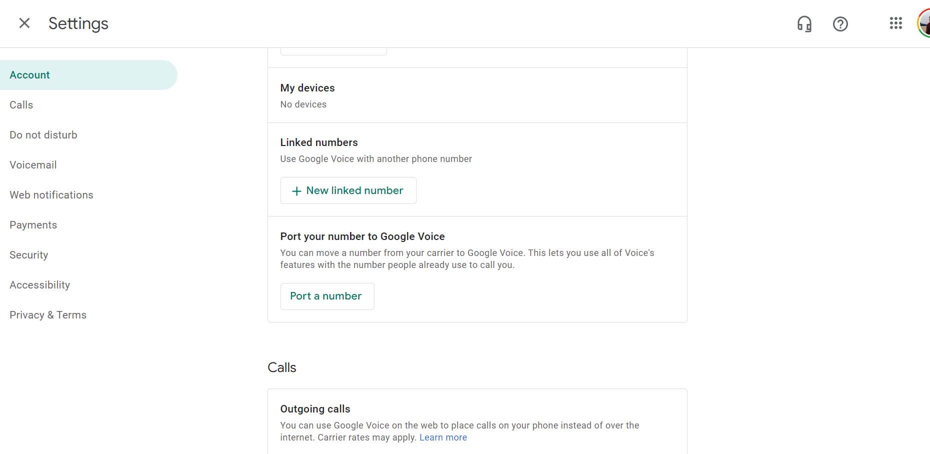 Google Voice settings