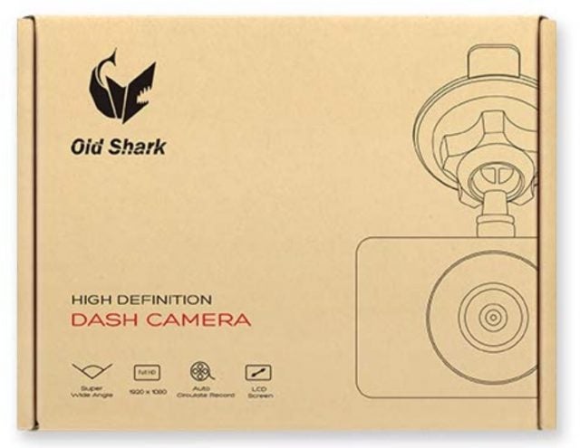 The Oldshark dash cam in its package