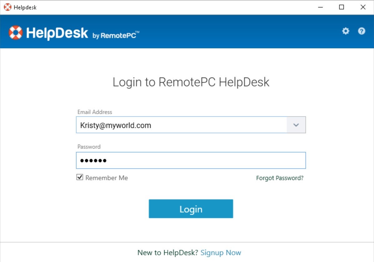 RemotePC: login screen