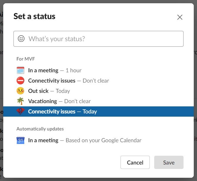 Setting your status in Slack. Image: Tech.co