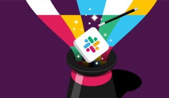 Press image of Slack logo appearing out of top hat to illustrate magic of Slack shortcuts