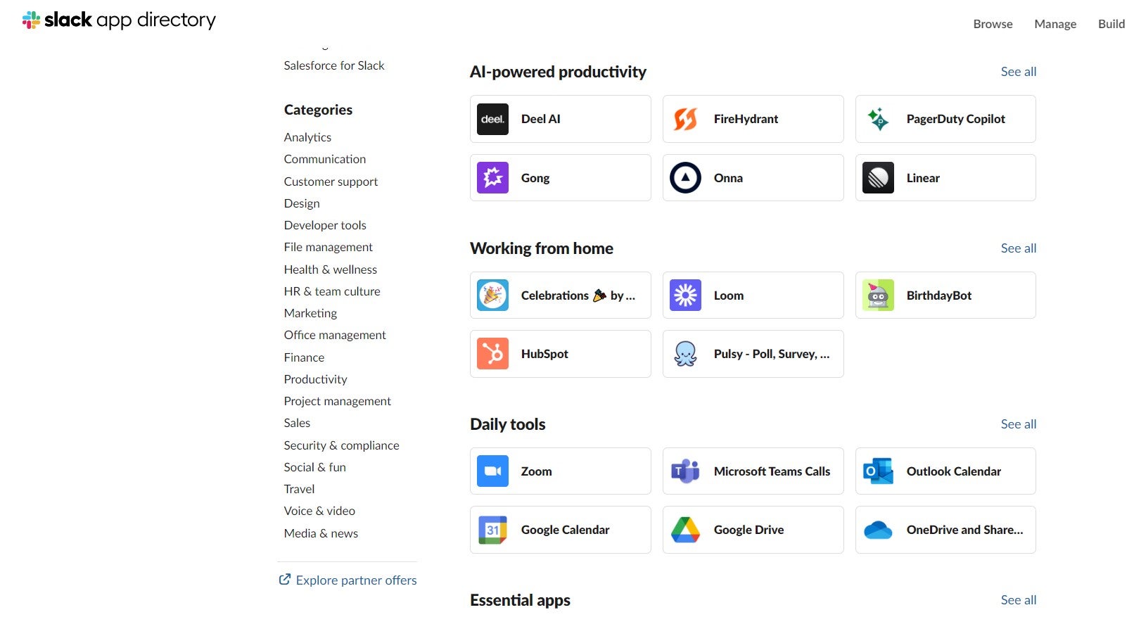 Slack's vast integrations directory. Image: Tech.co