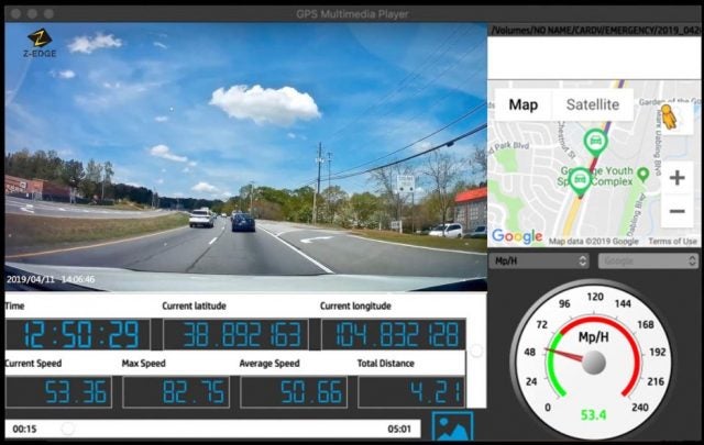 Z Edge dash cam footage played on a laptop