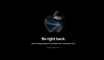 Screenshot of Apple Store down with logo and "Be right back." text