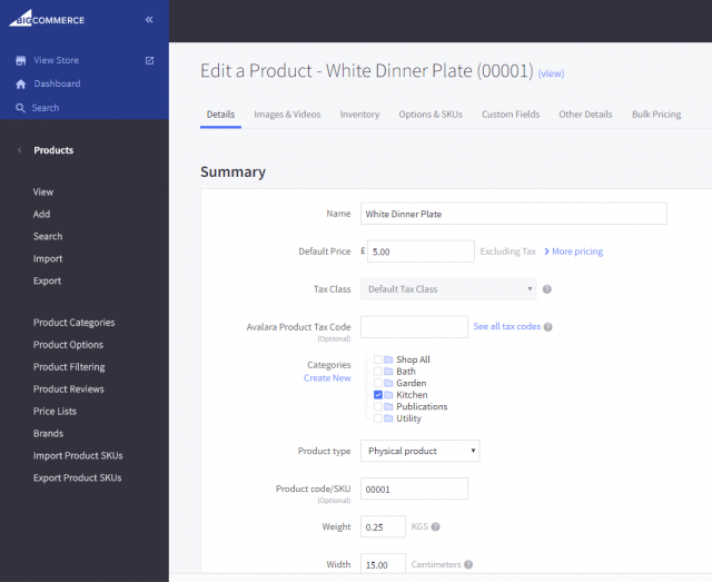 BigCommerce review product detail