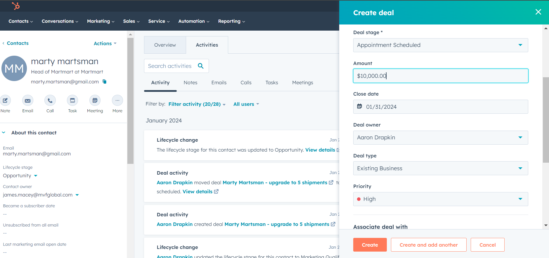 Creating a deal entry with HubSpot's sales tools. Image: Tech.co
