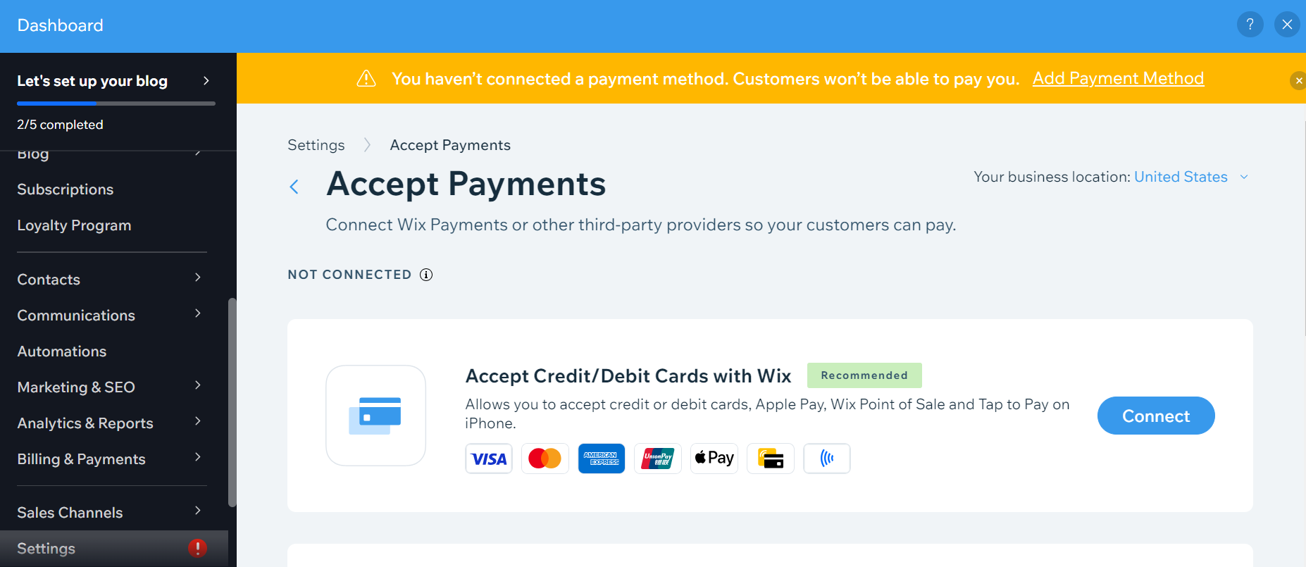 Connect Payment Methods