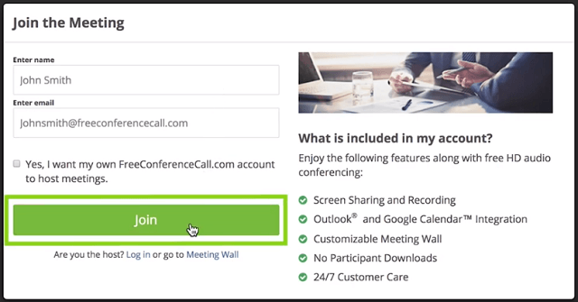 Joining a meeting with FreeConferenceCall.com