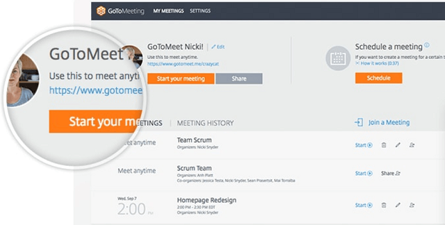 GoToMeeting conference call service meeting history
