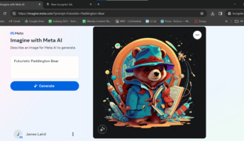 Screenshot of Imagine with Meta AI's output for "Futuristic Paddington Bear"