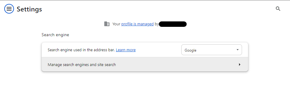 Click on the drop-down menu titled 'Manage search engine and site search'