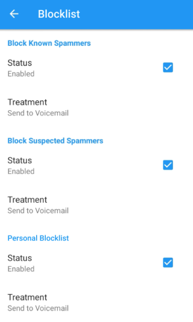 Ooma Blocklist Settings