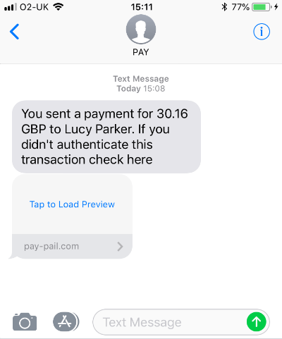 paypal scam text