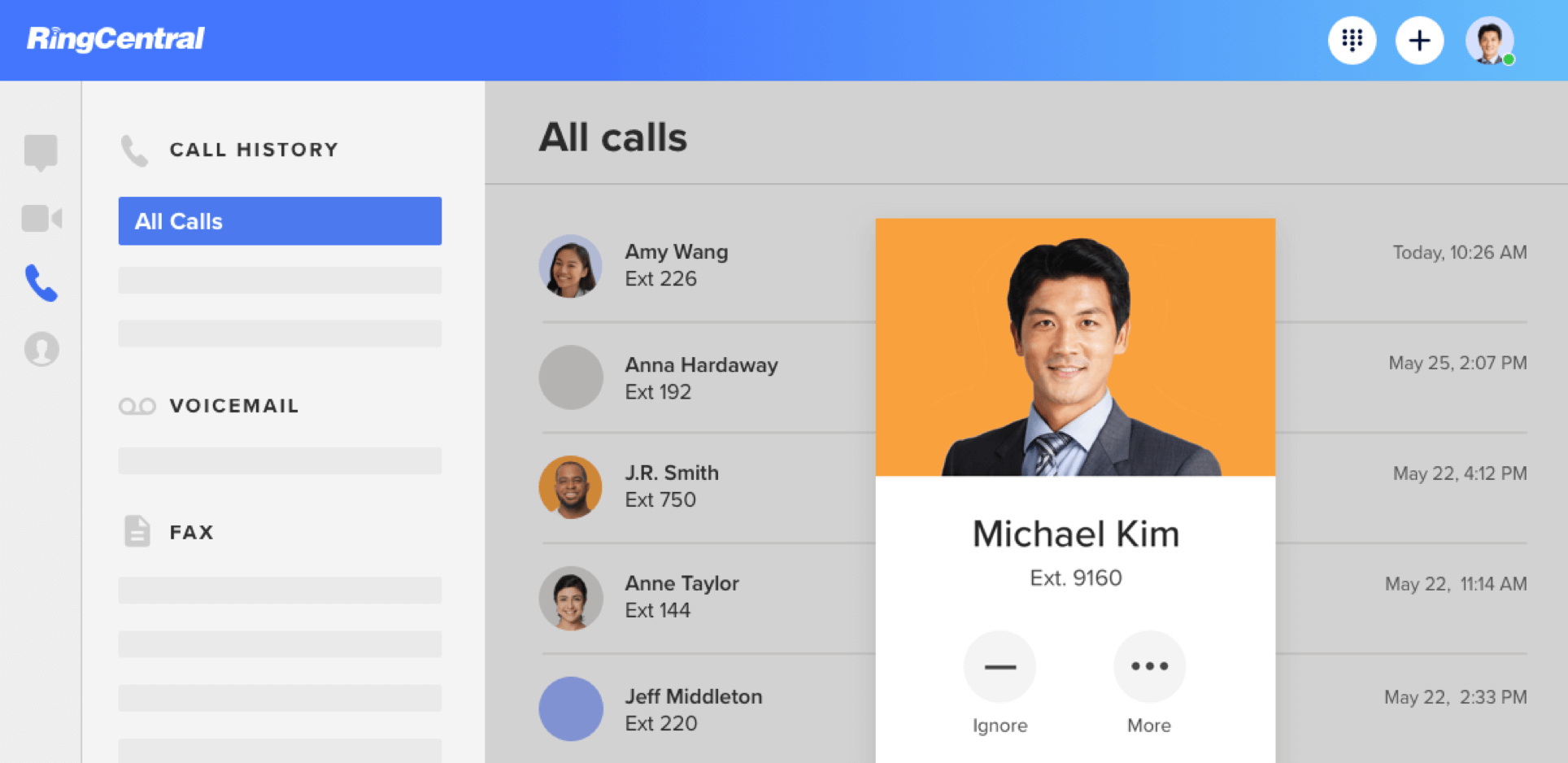 RingCentral call screen