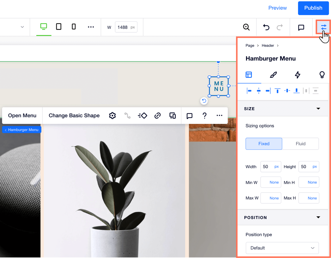 Wix page editor